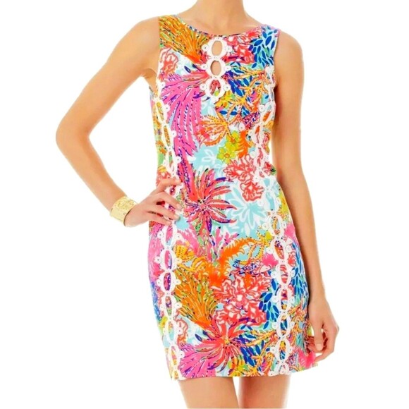 Lilly Pulitzer Ember Shift Dress Fishing for Compliments Multicolor Embroidery 2 - Picture 1 of 13